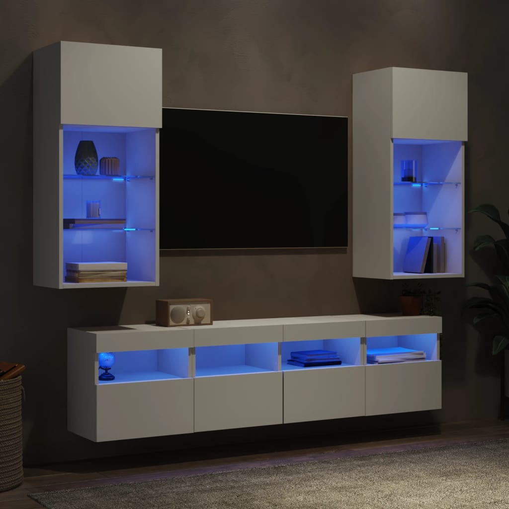 5-dijelni zidni TV elementi s LED bijeli od konstruiranog drva
