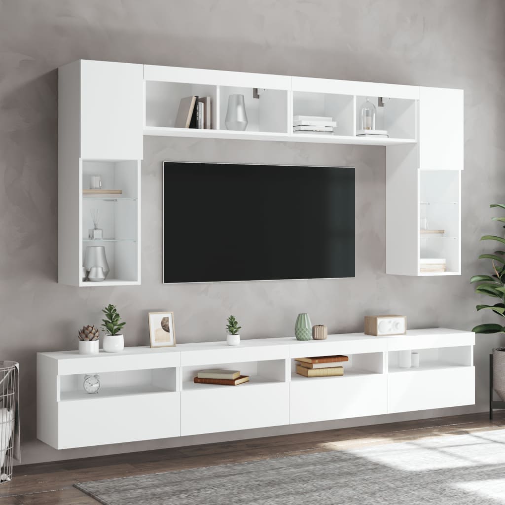 8-dijelni set zidnih TV ormarića s LED svjetlima bijeli