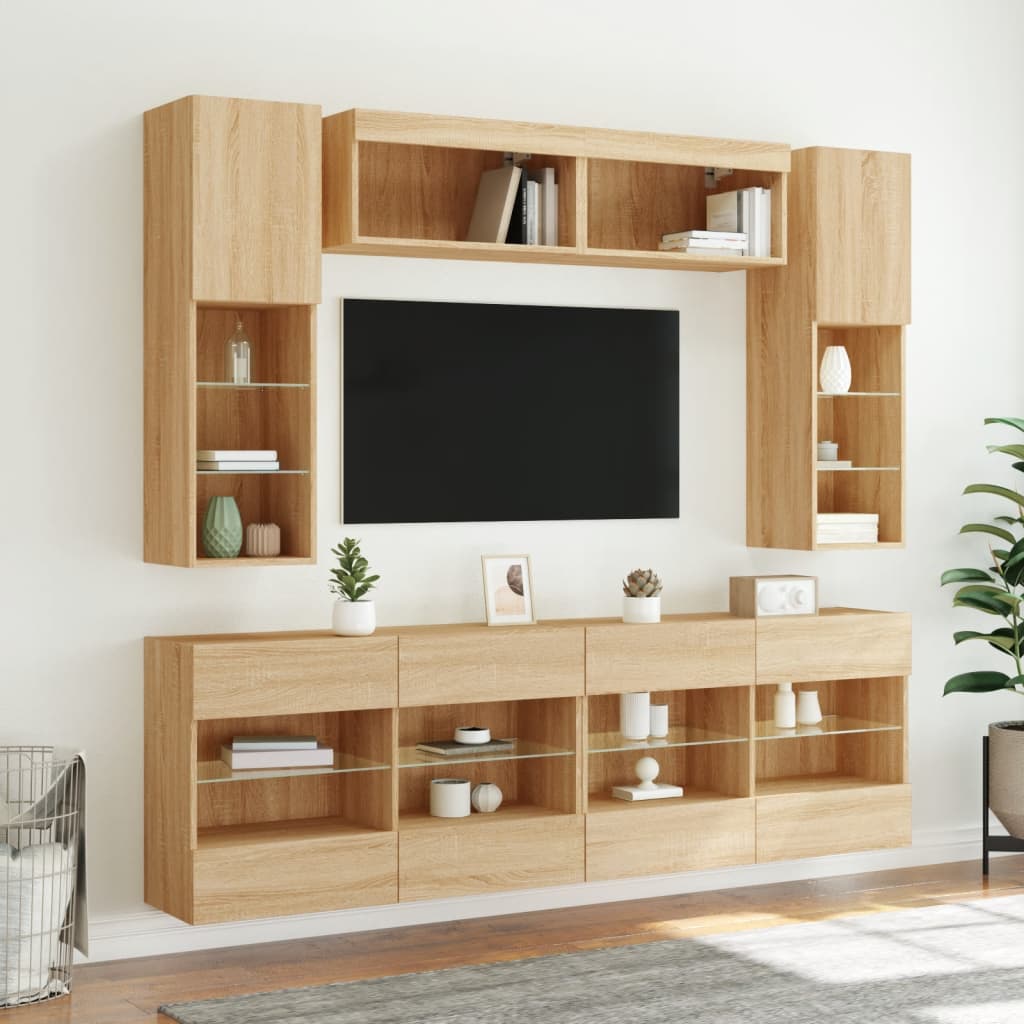 6-dijelni set zidnih TV ormarića LED boja hrasta sonome