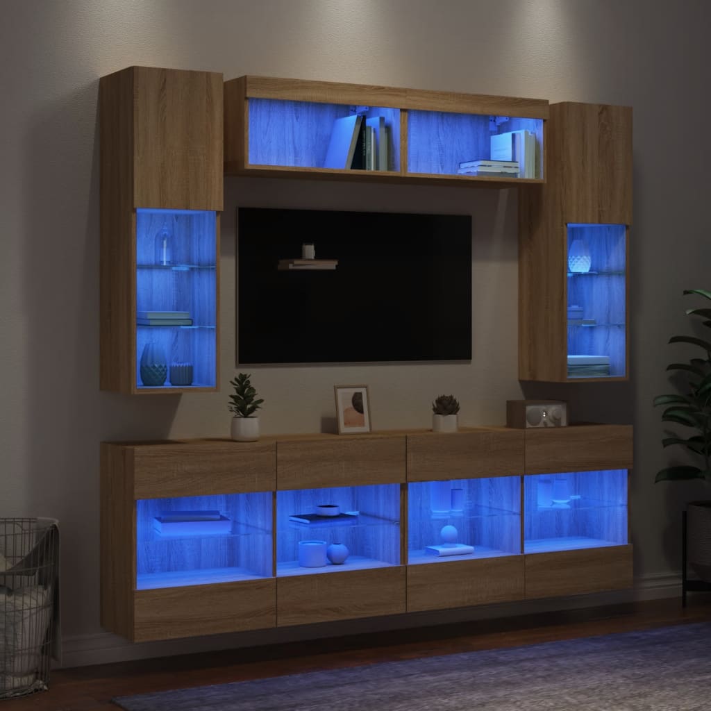 6-dijelni set zidnih TV ormarića LED boja hrasta sonome
