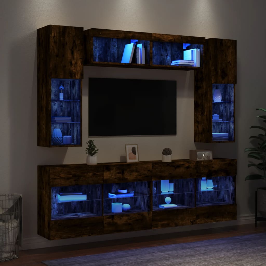 6-dijelni set zidnih TV ormarića LED boja dimljenog hrasta