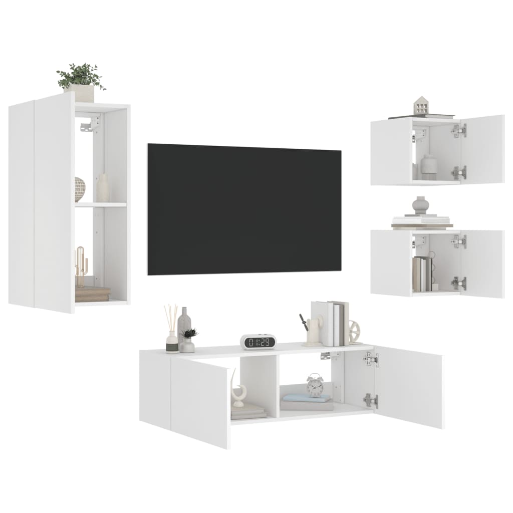 4-dijelni zidni TV ormarići s LED svjetlima bijeli