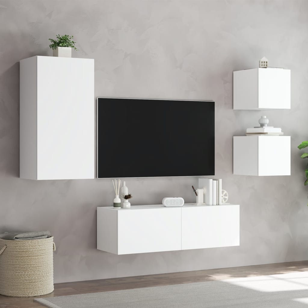 4-dijelni zidni TV ormarići s LED svjetlima bijeli