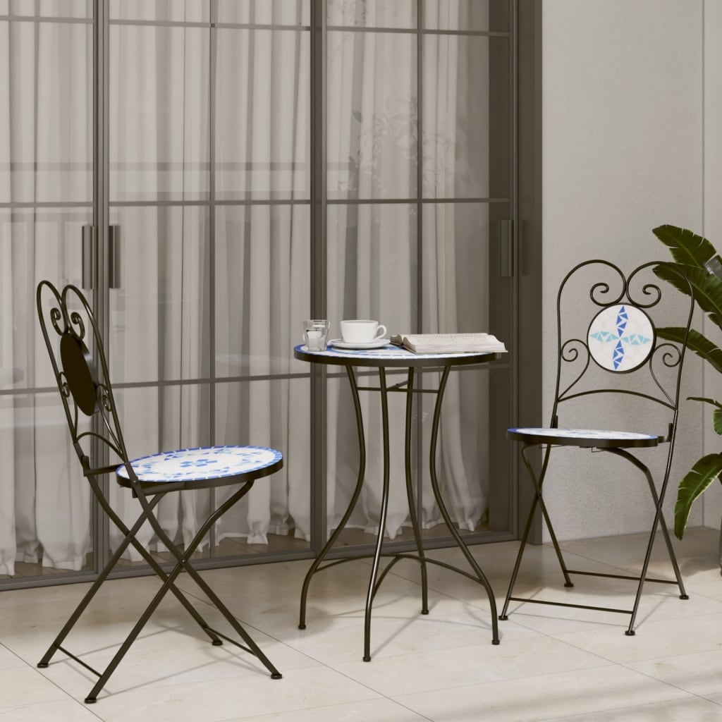 Bistro stolić s mozaikom plavo-bijeli Ø50x70 cm keramički