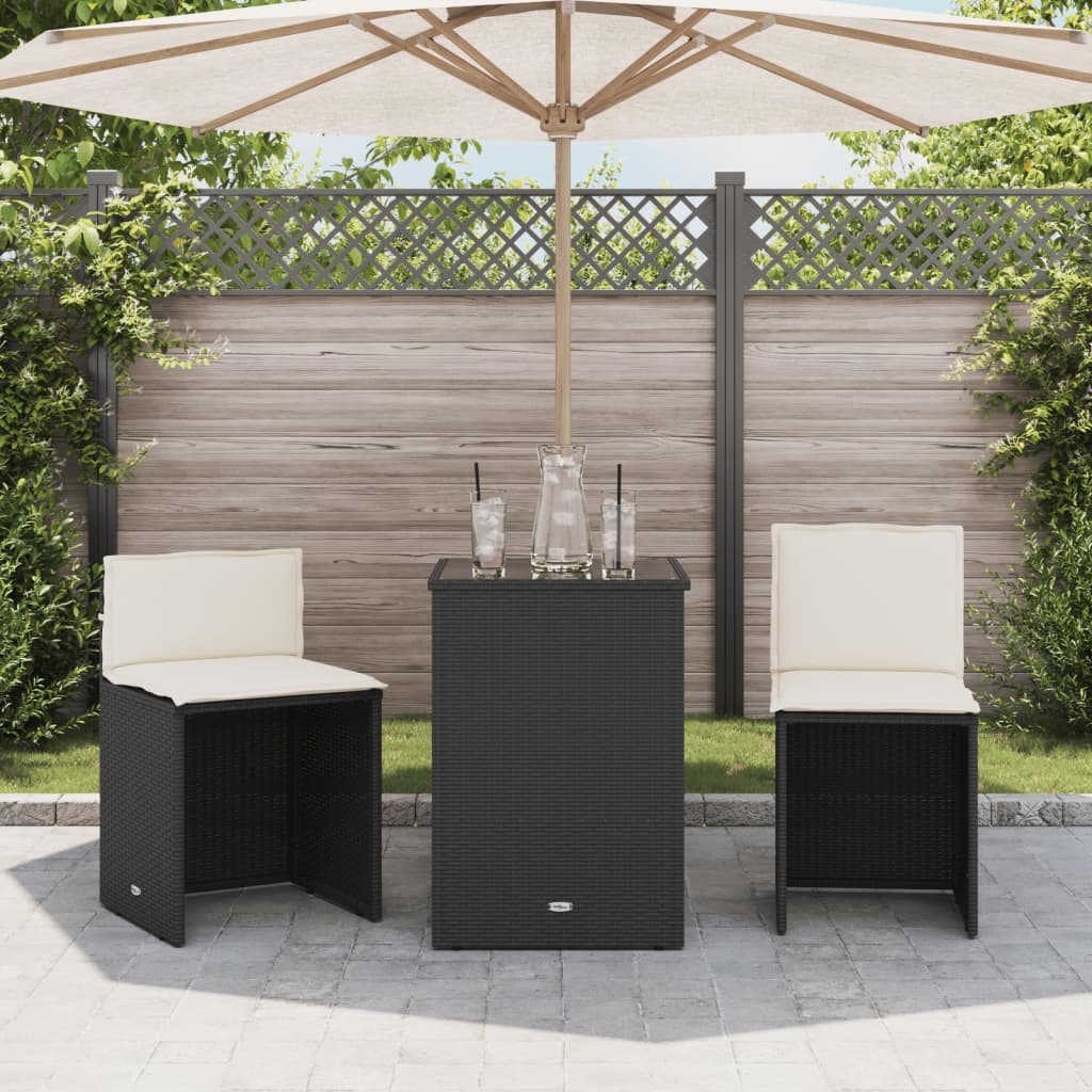 3-dijelni bistro set s jastucima crni od poliratana
