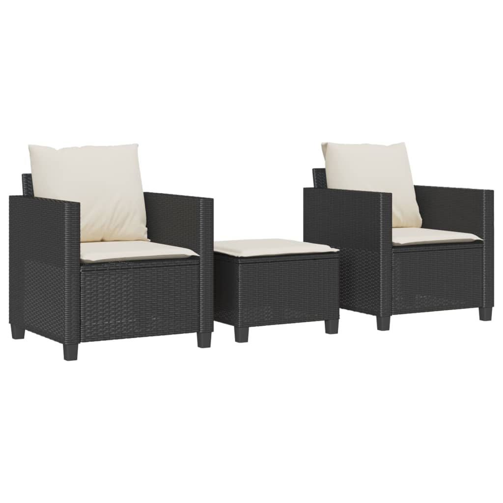 3-dijelni bistro set s jastucima crni od poliratana