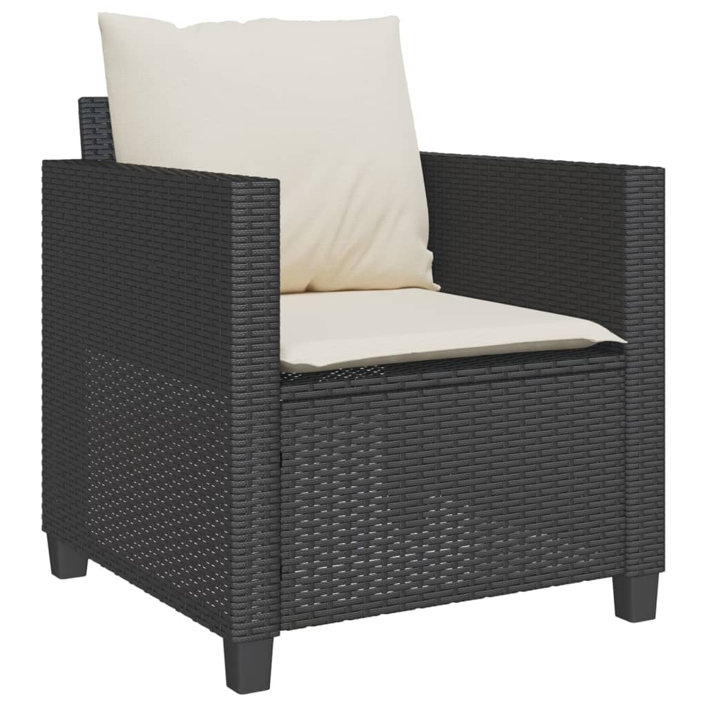 3-dijelni bistro set s jastucima crni od poliratana