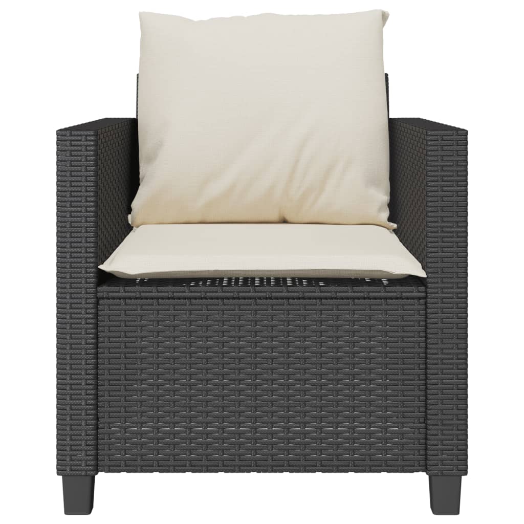 3-dijelni bistro set s jastucima crni od poliratana