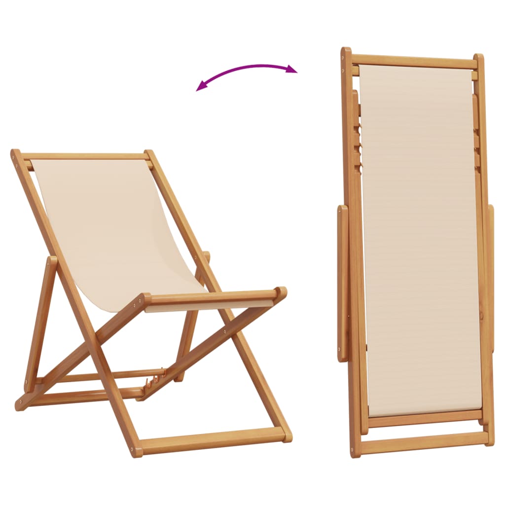 Sklopiva stolica za plažu bež od drva eukaliptusa i tkanine