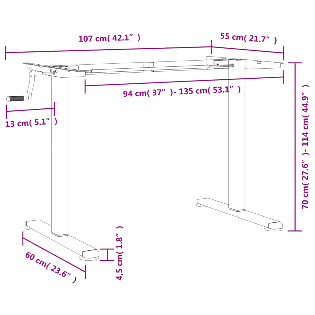 Samostojeći okvir za stol bijeli (94-135)x60x(70-114) cm čelik