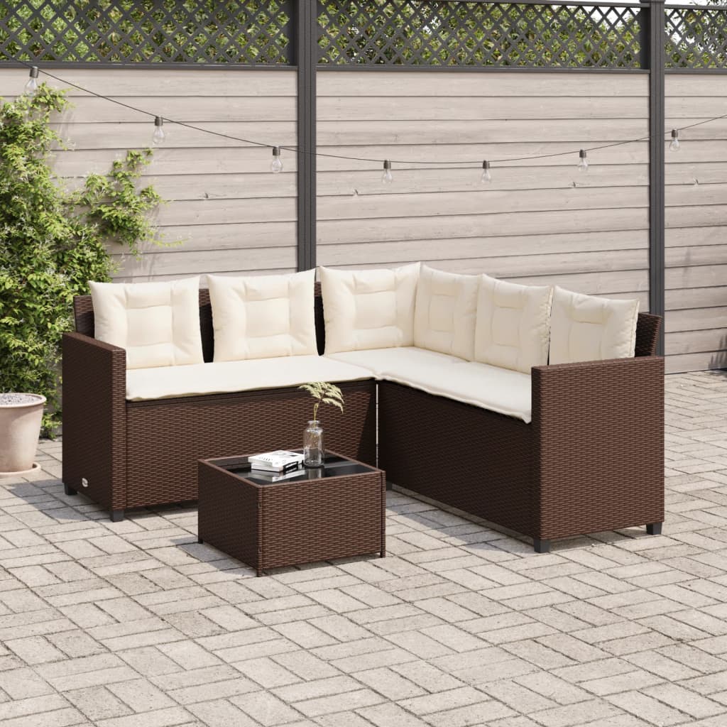Vrtna sofa L-oblika sa stolom i jastucima smeđa od poliratana
