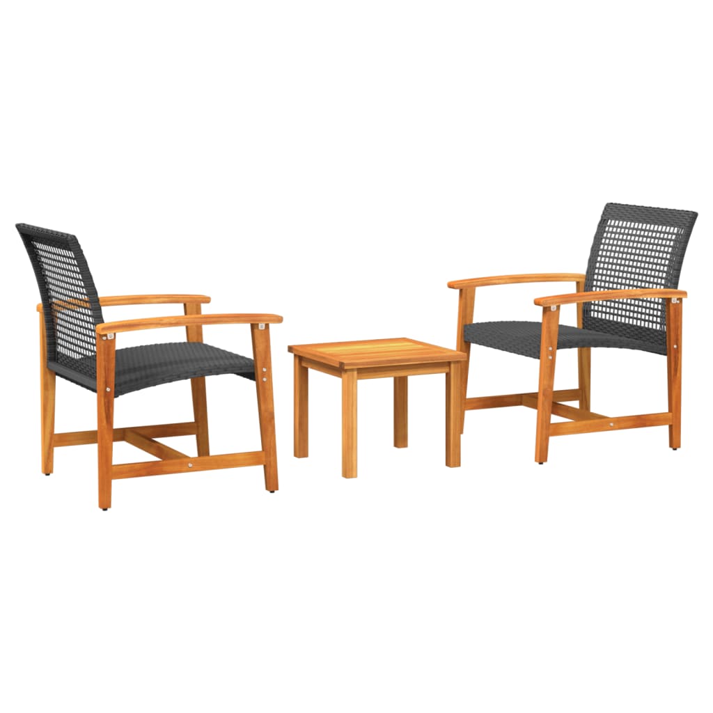 3-dijelni bistro set od poliratana i bagremovog drva crni
