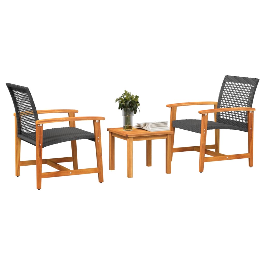 3-dijelni bistro set od poliratana i bagremovog drva crni