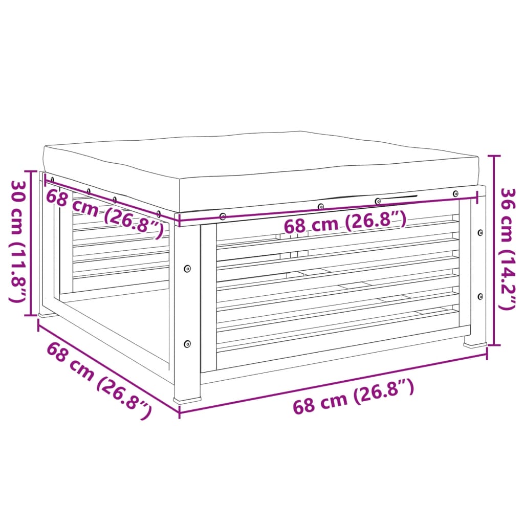 Vrtni tabure s jastukom 68 x 68 x 30 cm masivno bagremovo drvo