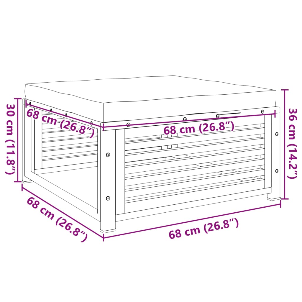 Vrtni tabure s jastukom 68 x 68 x 30 cm masivno bagremovo drvo
