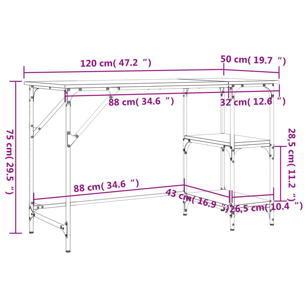 Radni stol boja hrasta 120x50x75 cm metal i konstruirano drvo