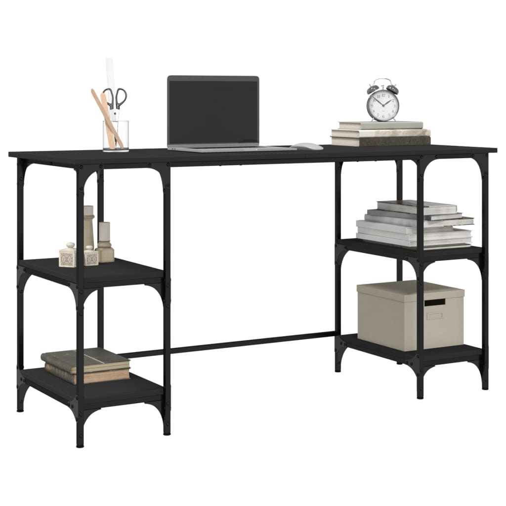 Radni stol crni 140 x 50 x 75 cm metal i konstruirano drvo