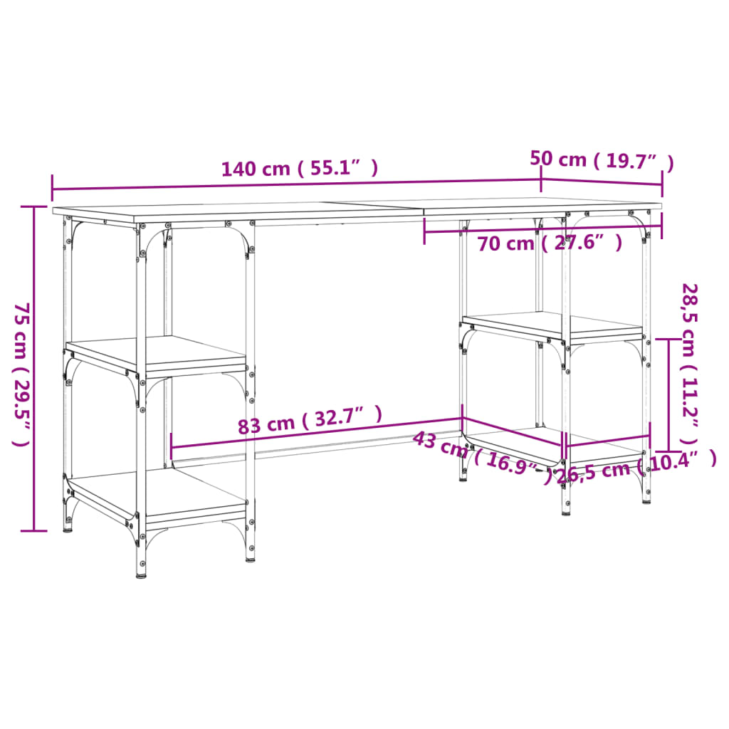 Radni stol crni 140 x 50 x 75 cm metal i konstruirano drvo