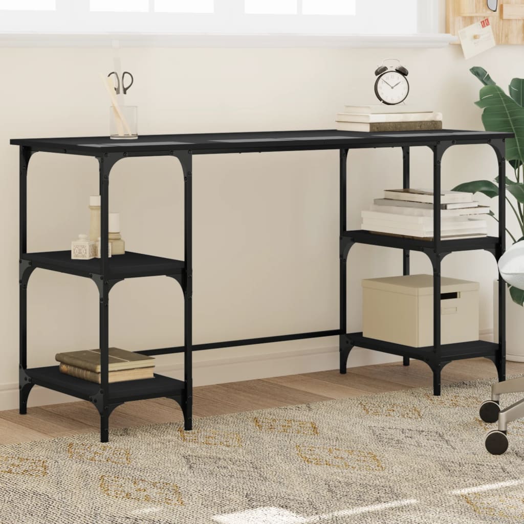 Radni stol crni 140 x 50 x 75 cm metal i konstruirano drvo