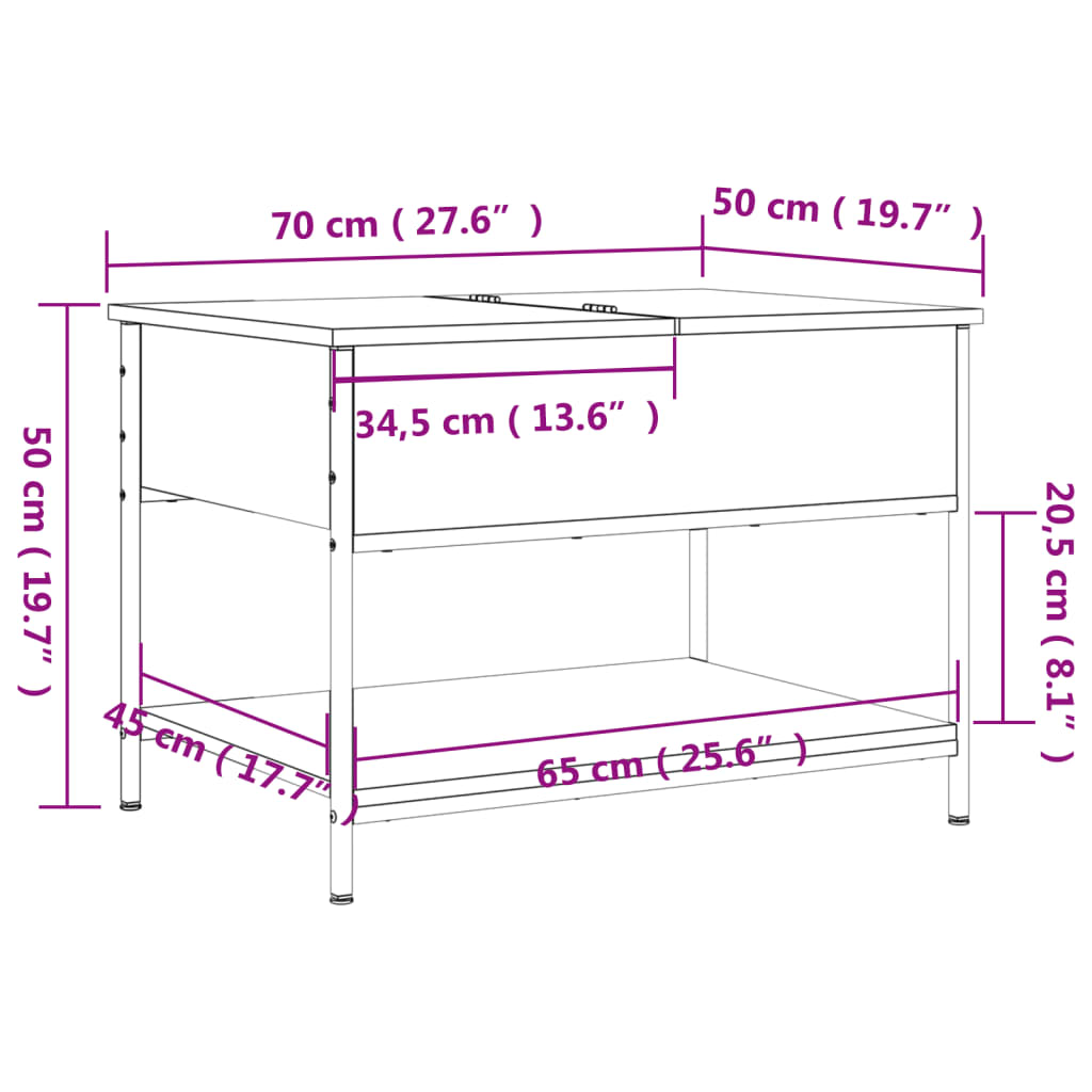 Stolić za kavu smeđa boja hrasta 70x50x50 cm od drva i metala