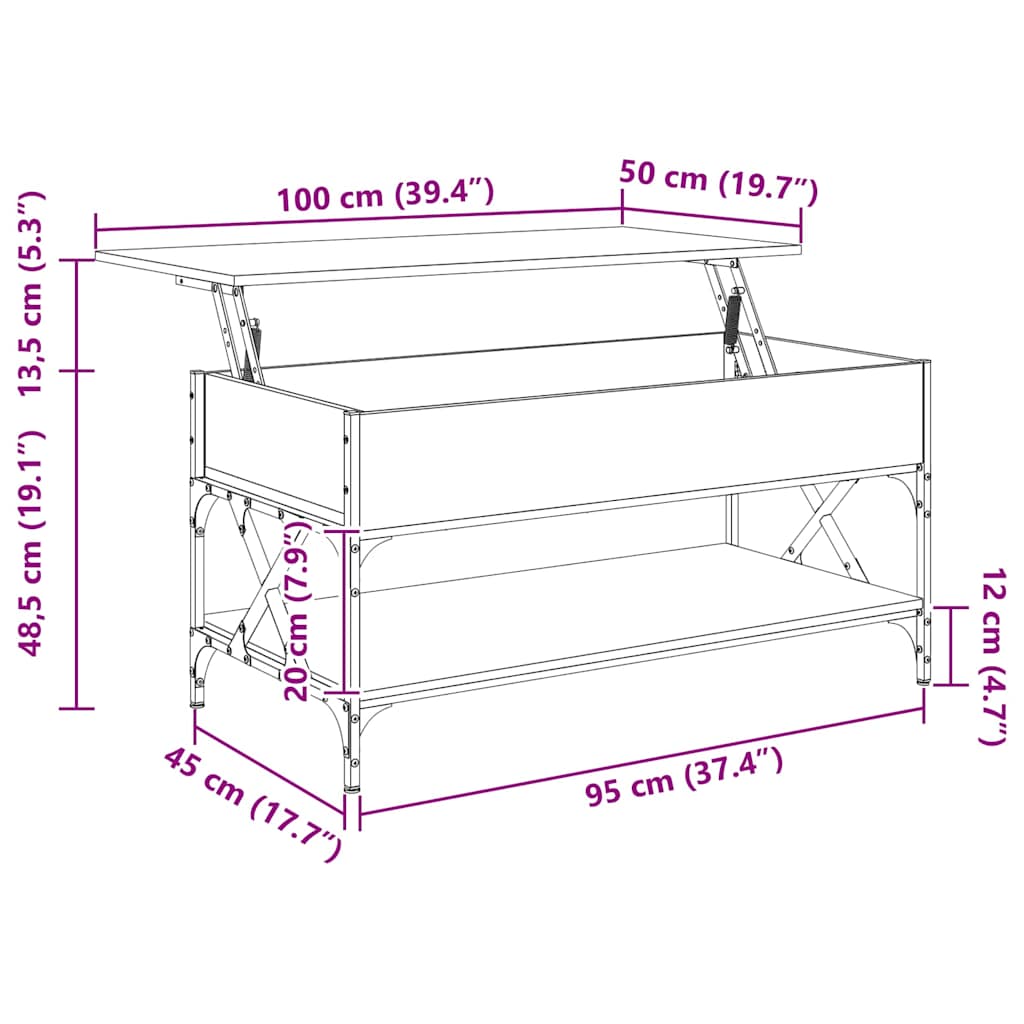 Stolić za kavu boja hrasta 100 x 50 x 50 cm od drva i metala