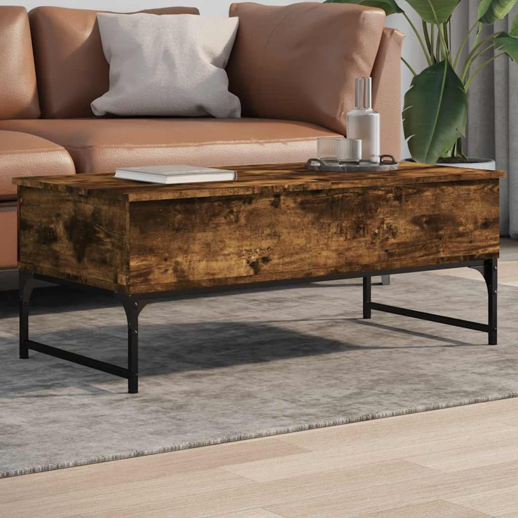 Stolić za kavu dimljena boja hrasta 100x50x40 cm drvo i metal