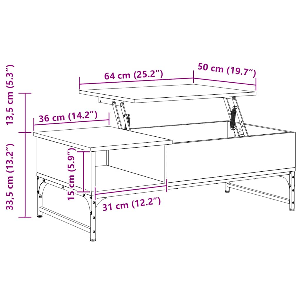 Stolić za kavu boja hrasta 100 x 50 x 35 cm od drva i metala