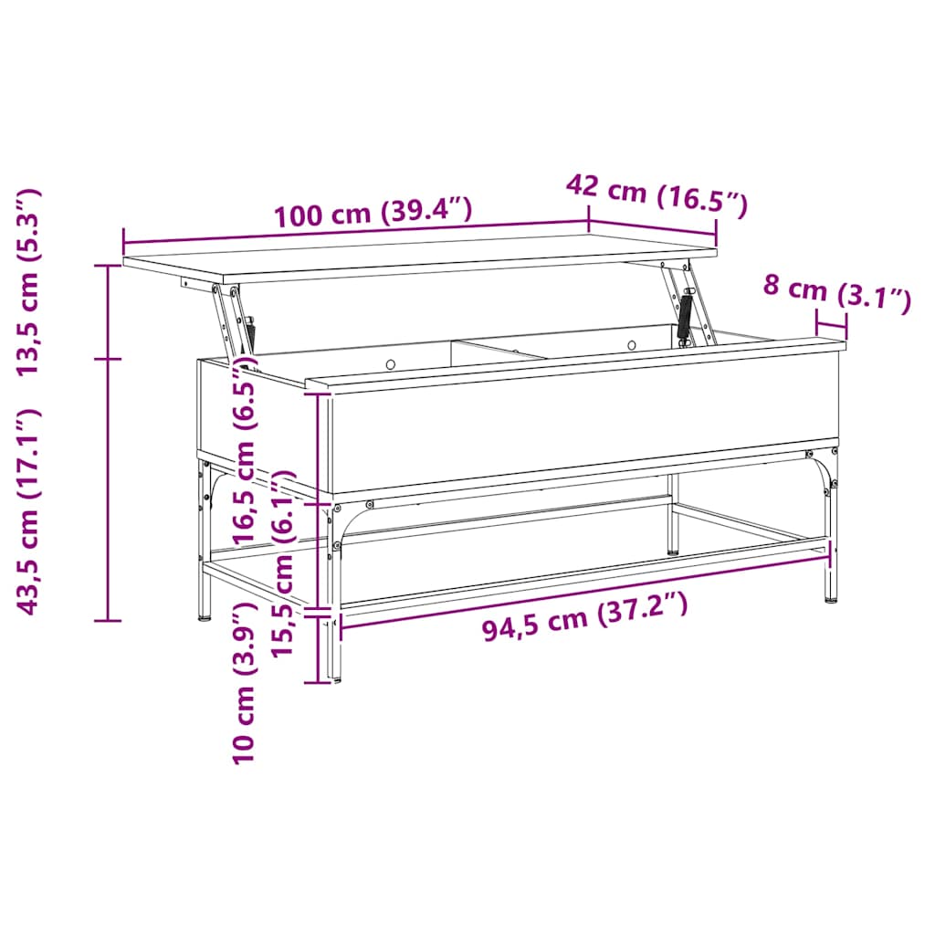 Stolić za kavu siva boja hasta 100x50x45 cm od drva i metala