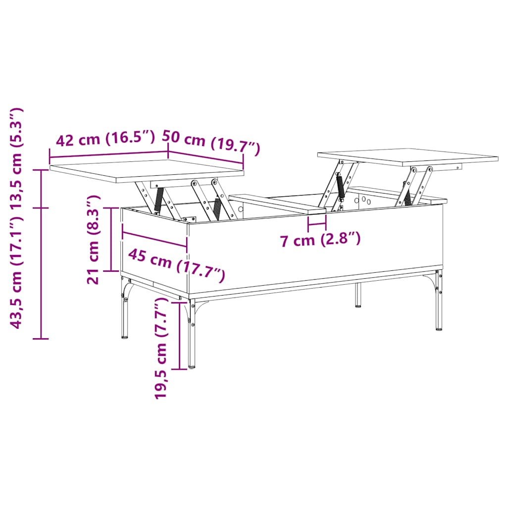 Stolić za kavu boja hrasta 100 x 50 x 45 cm od drva i metala