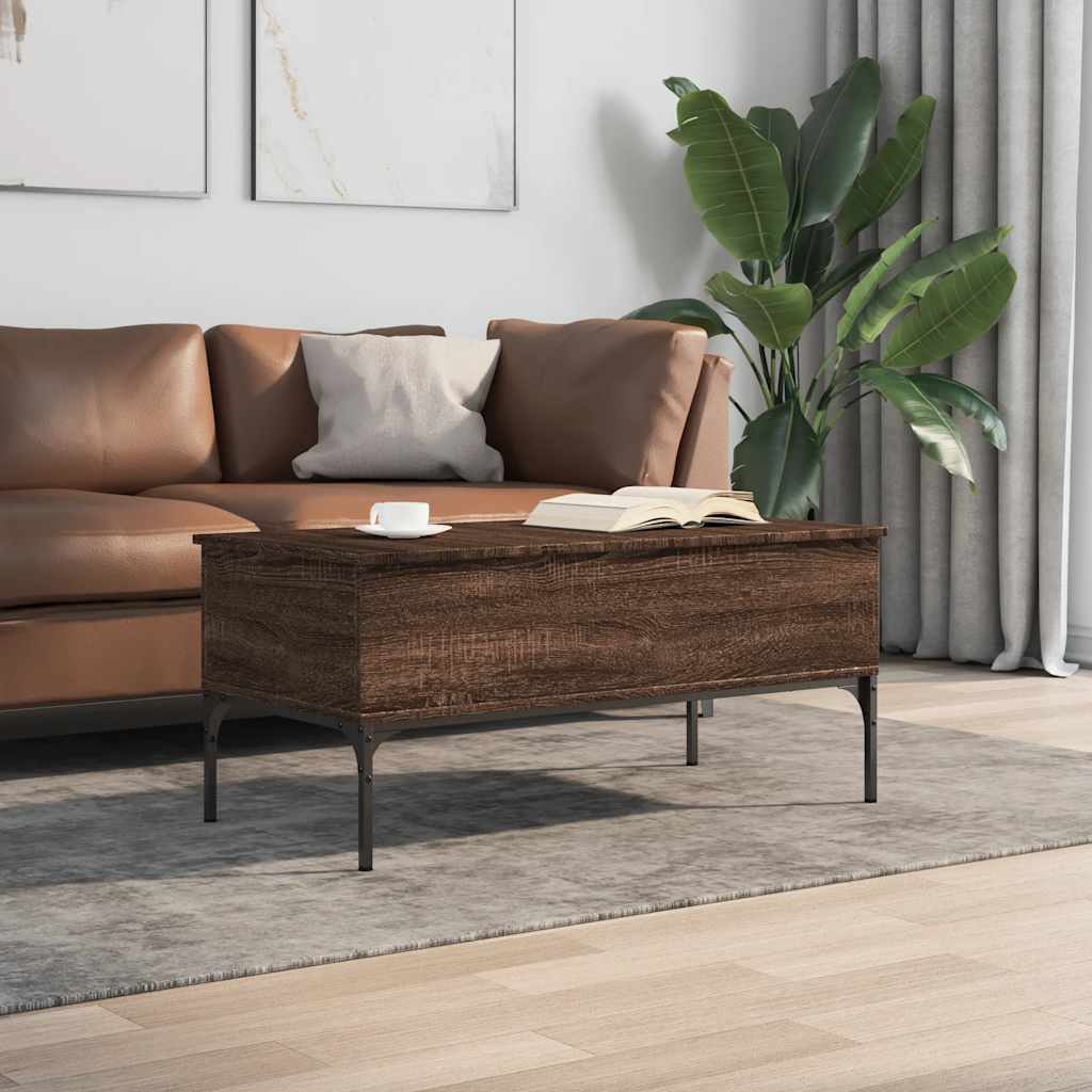 Stolić za kavu smeđa boja hrasta 100x50x45 cm od drva i metala