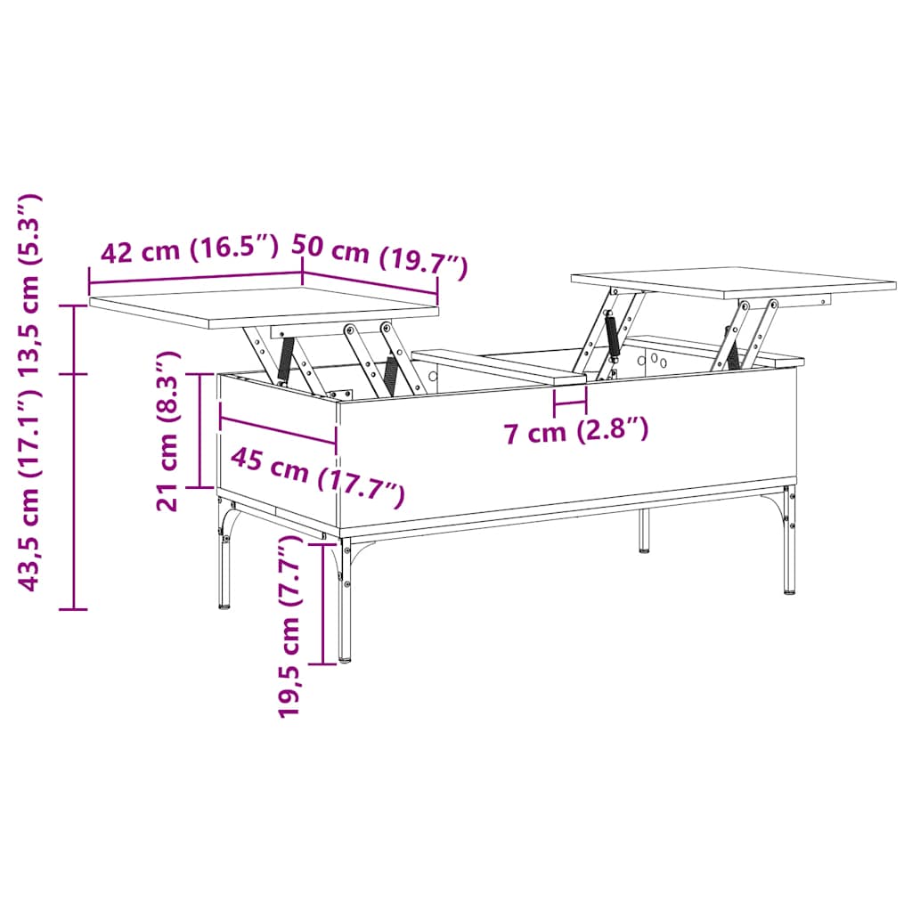 Stolić za kavu smeđa boja hrasta 100x50x45 cm od drva i metala