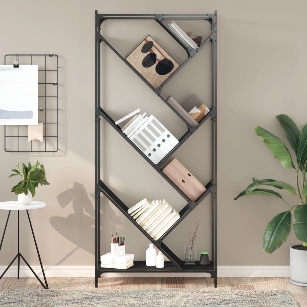 Regal za knjige crni 79 x 30 x 180 cm konstruirano drvo i metal