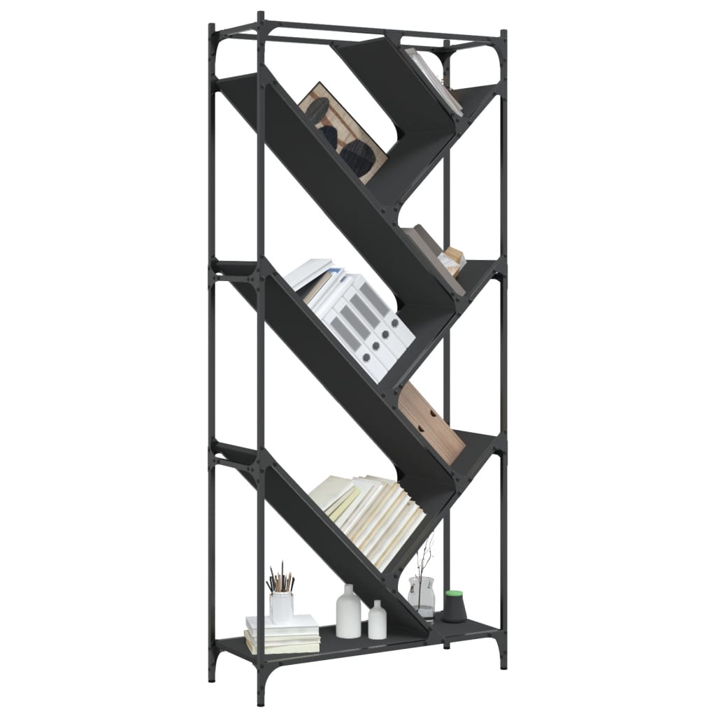 Regal za knjige crni 79 x 30 x 180 cm konstruirano drvo i metal