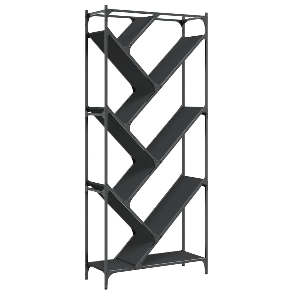 Regal za knjige crni 79 x 30 x 180 cm konstruirano drvo i metal
