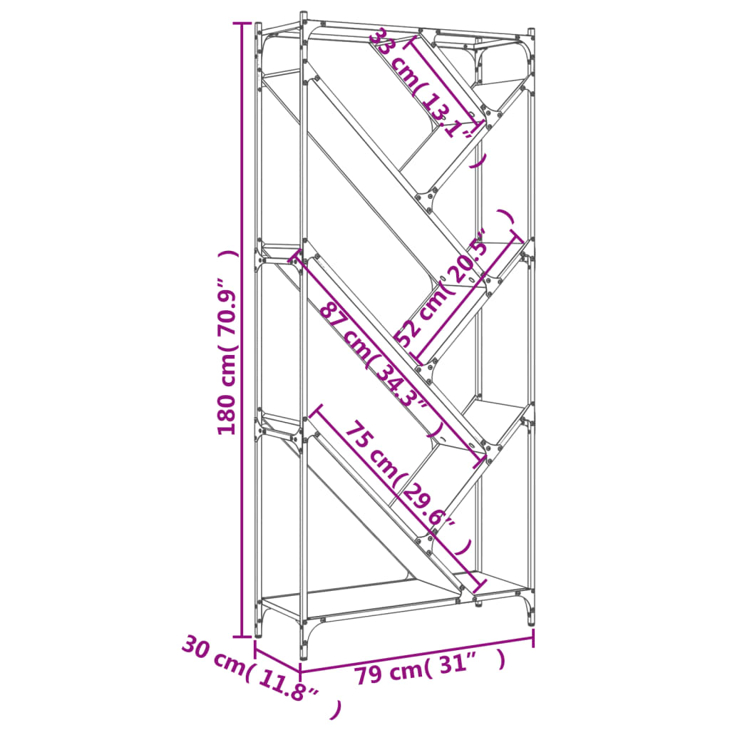 Regal za knjige crni 79 x 30 x 180 cm konstruirano drvo i metal