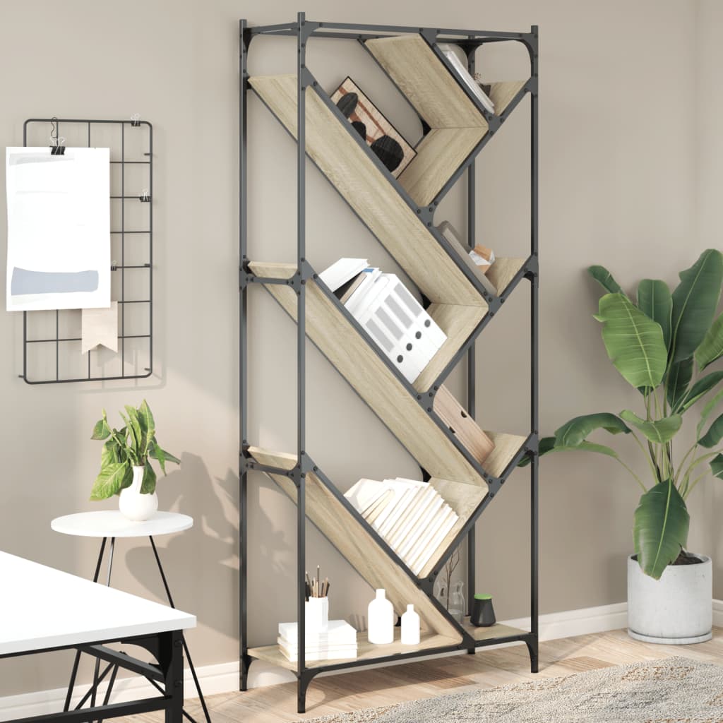Regal za knjige boja hrasta 79 x 30 x 180 cm od drva i metala