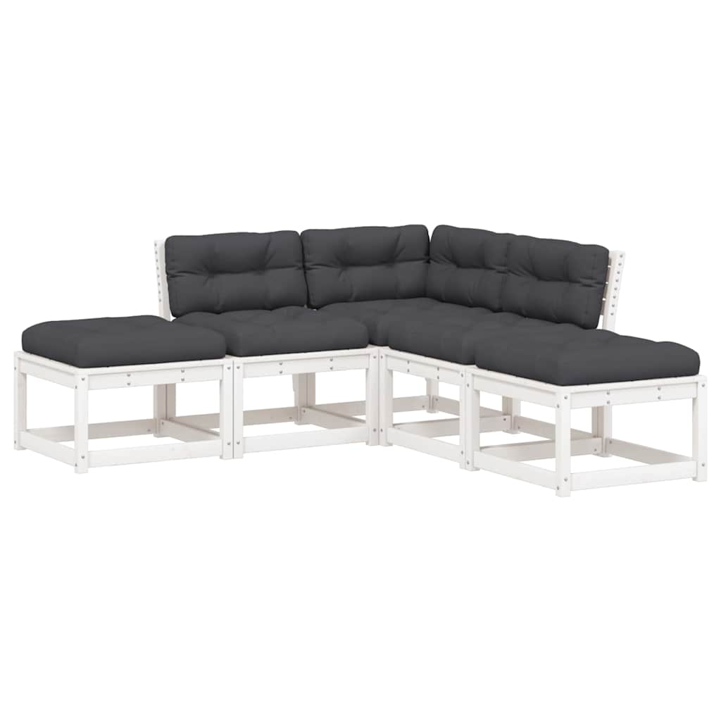 5-dijelni set vrtnih sofa s jastucima bijeli masivna borovina