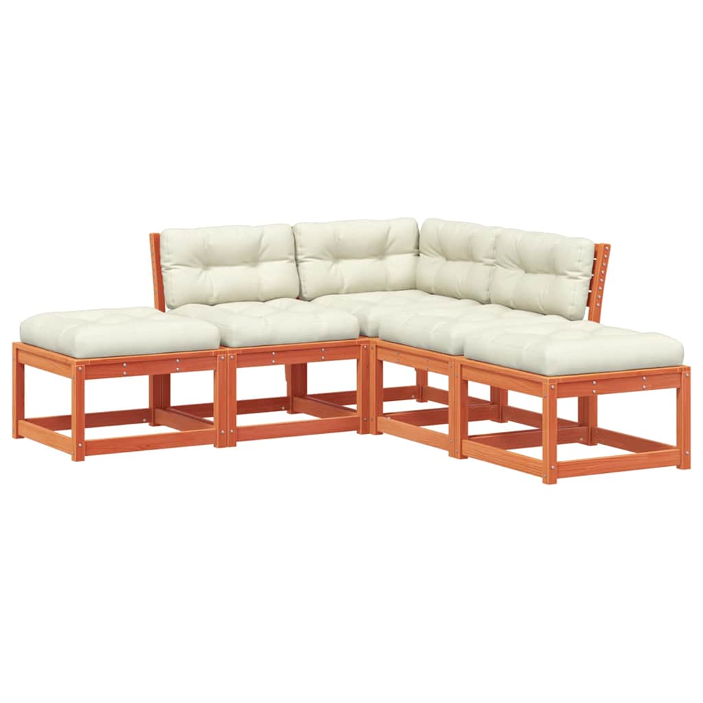 5-dijelni set vrtnih sofa s jastucima voštano smeđi od borovine
