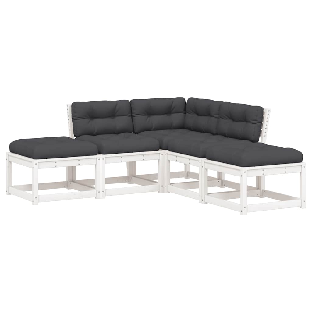 5-dijelni set vrtnih sofa s jastucima bijeli masivna borovina
