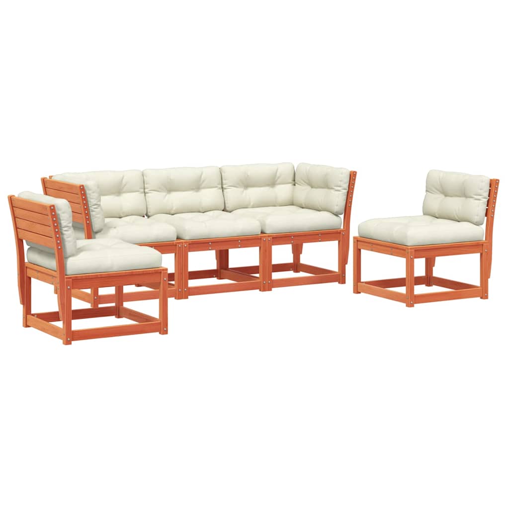 5-dijelni set vrtnih sofa s jastucima voštano smeđi od borovine