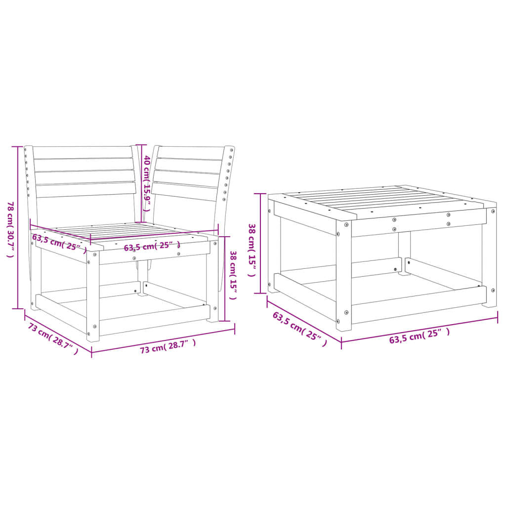 3-dijelni set vrtnih sofa od impregnirane borovine