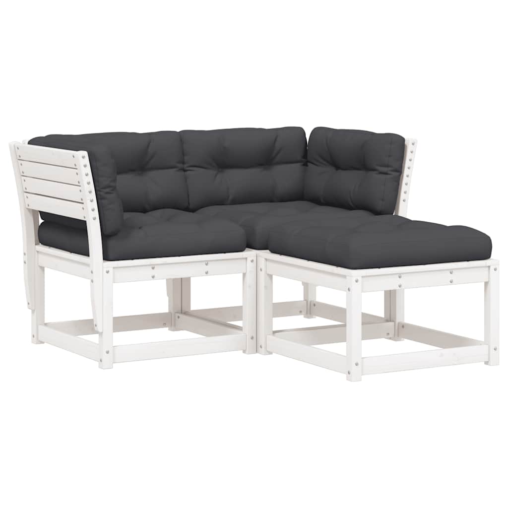 3-dijelni set vrtnih sofa s jastucima bijeli masivna borovina
