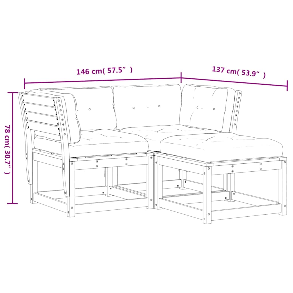 3-dijelni set vrtnih sofa s jastucima bijeli masivna borovina