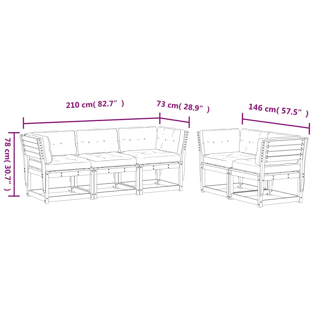 5-dijelni set vrtnih sofa s jastucima bijeli masivna borovina