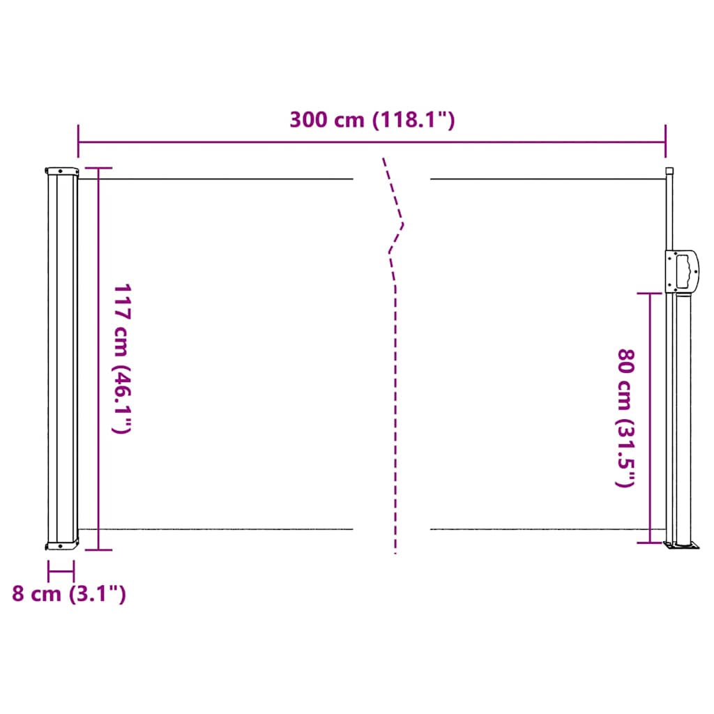 Uvlačiva bočna tenda 117 x 300 cm plava