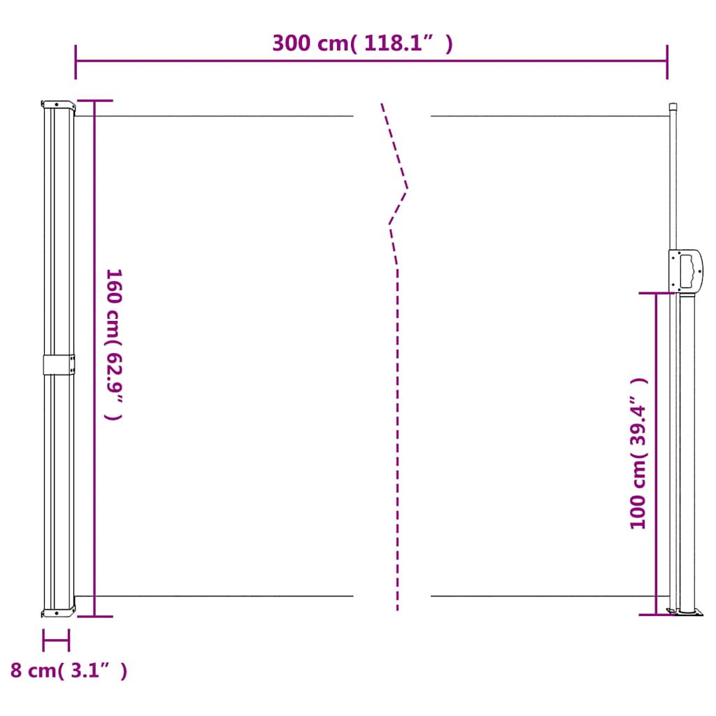 Bočna tenda na uvlačenje bijela 160 x 300 cm
