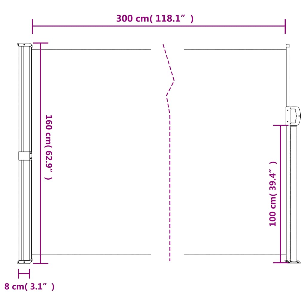Bočna tenda na uvlačenje tamnozelena 160 x 300 cm