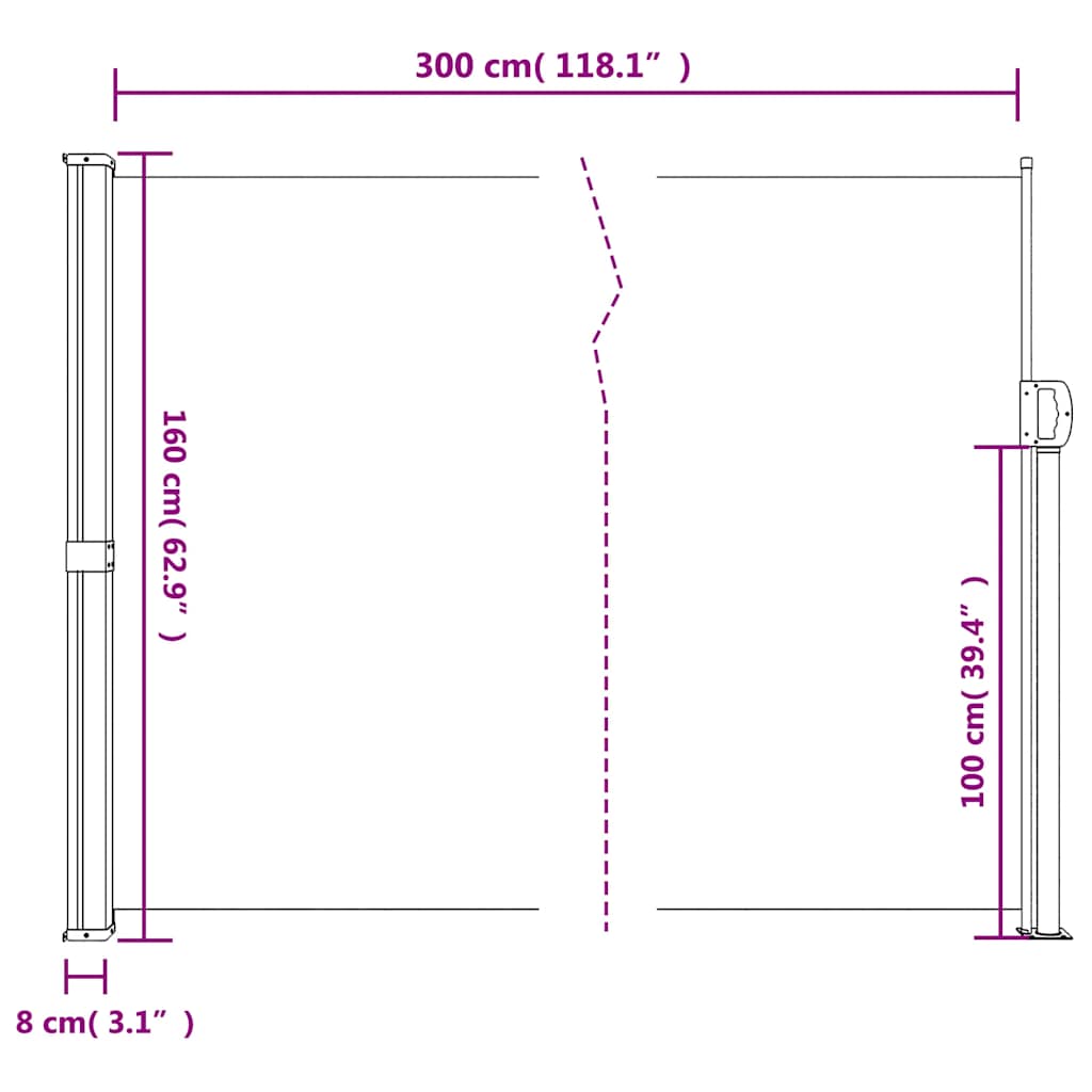 Uvlačna bočna tenda antracit boje 160x300 cm