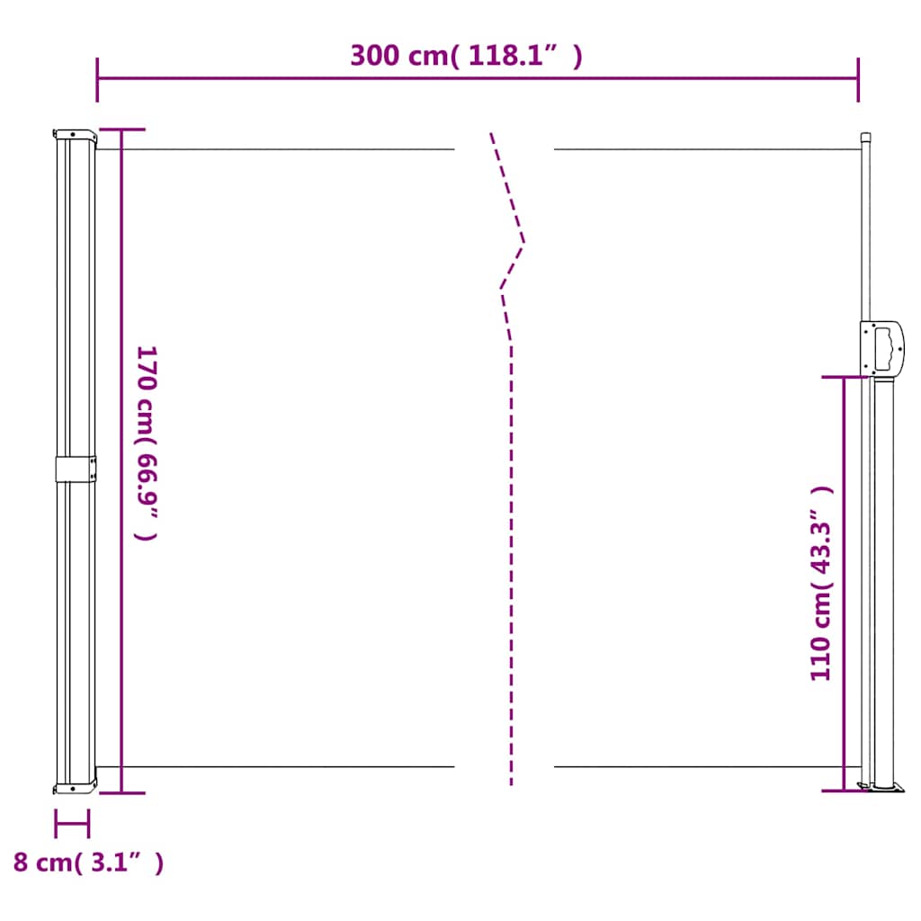 Uvlačiva bočna tenda tamnozelena 170 x 300 cm