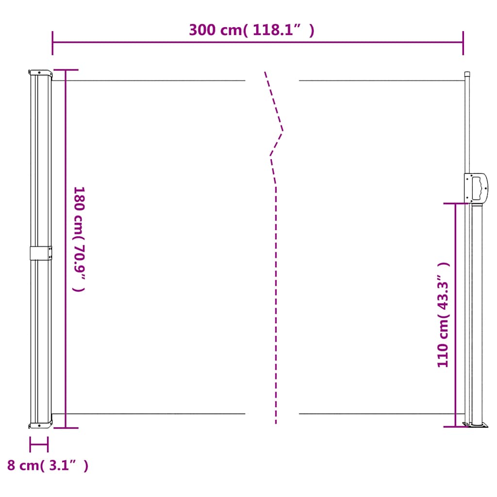 Bočna tenda na uvlačenje smeđesiva 180 x 300 cm